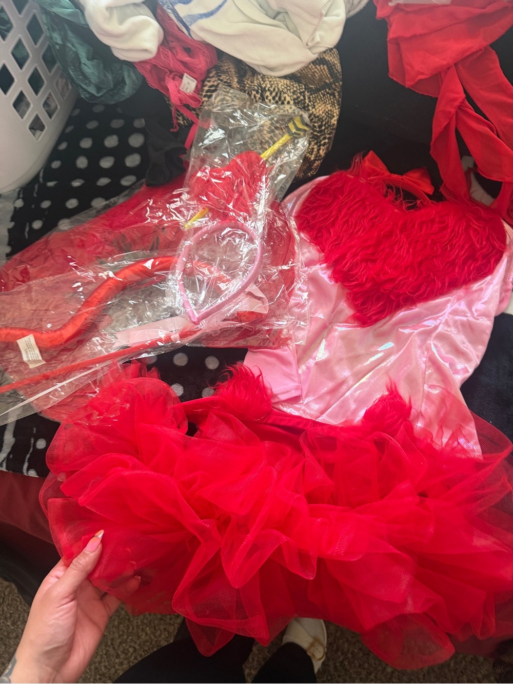 sexy Red Fuzzy Heart Costume Dress with Tulle Skirt cupid mini tutu